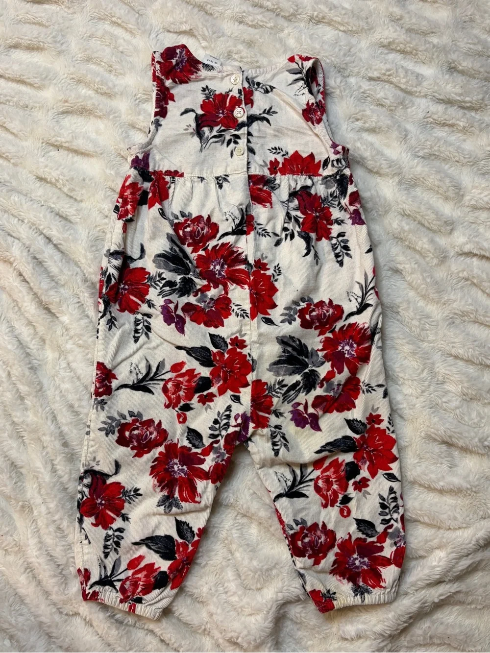 Old Navy corduroy Sleeveless Floral Jumpsuit in Cream and Red